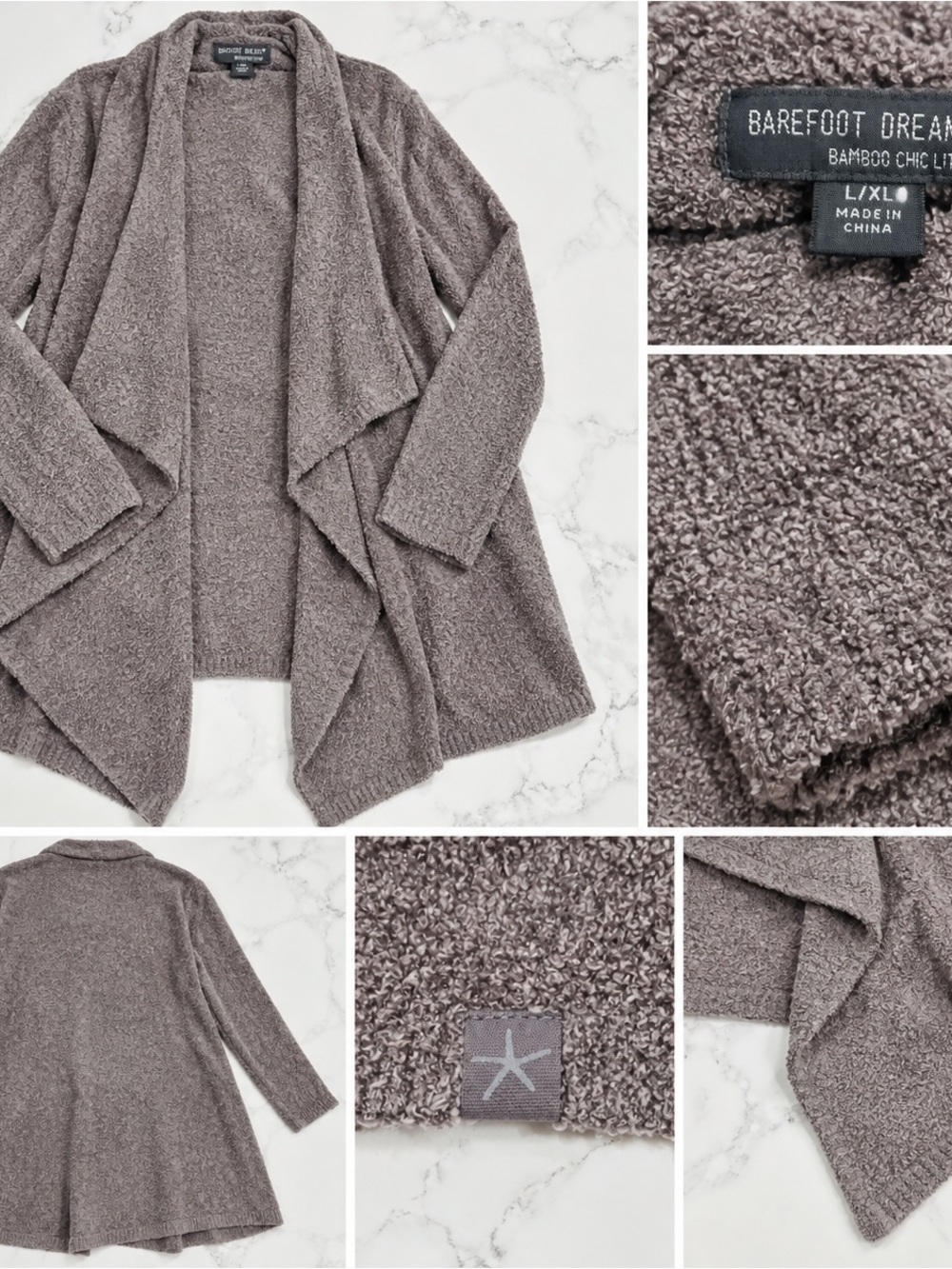 Barefoot Dreams Taupe Plush Draped Open-Front Cardigan